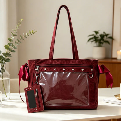 Women PU Leather Leopard Pattern Shoulder Bag with Ita Card Purse Pin Display Ribbon Ita Bags Daily Shopping Dating Shoulder Bag