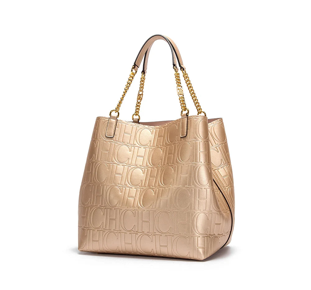 CHCH Women's Tote Bag 2024 New Steel Embossed Handbag Large Capacity Business Storage Bag