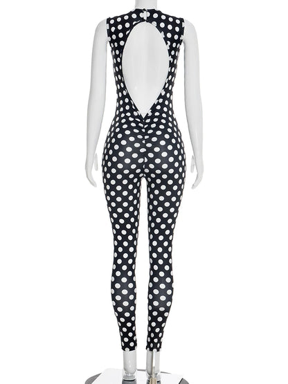 Yomesugar 2026 Summer Women's Polka Dot Printed Backless Jumpsuits Sexy Square Collar Sleeveless Skinny Rompers Party Clubwear