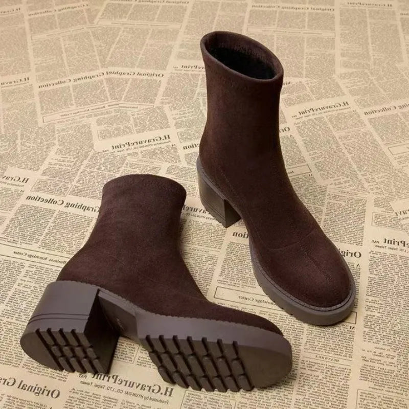 High Heels Women Ankle Boots Fashion Suede Chunky 2025 Winter Shoes Designer Elegant Dress Pumps New Brand Zapatillas De Mujer