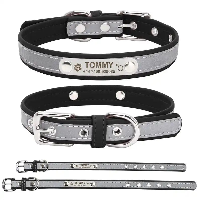 Dog Collar PU Leather Engraved - Customized with Name, Unique Gift for Dog Lovers, Adjustable Puppy for Small Medium Large Breed