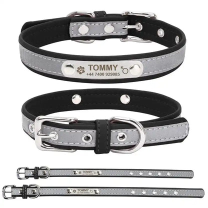 Dog Collar PU Leather Engraved - Customized with Name, Unique Gift for Dog Lovers, Adjustable Puppy for Small Medium Large Breed