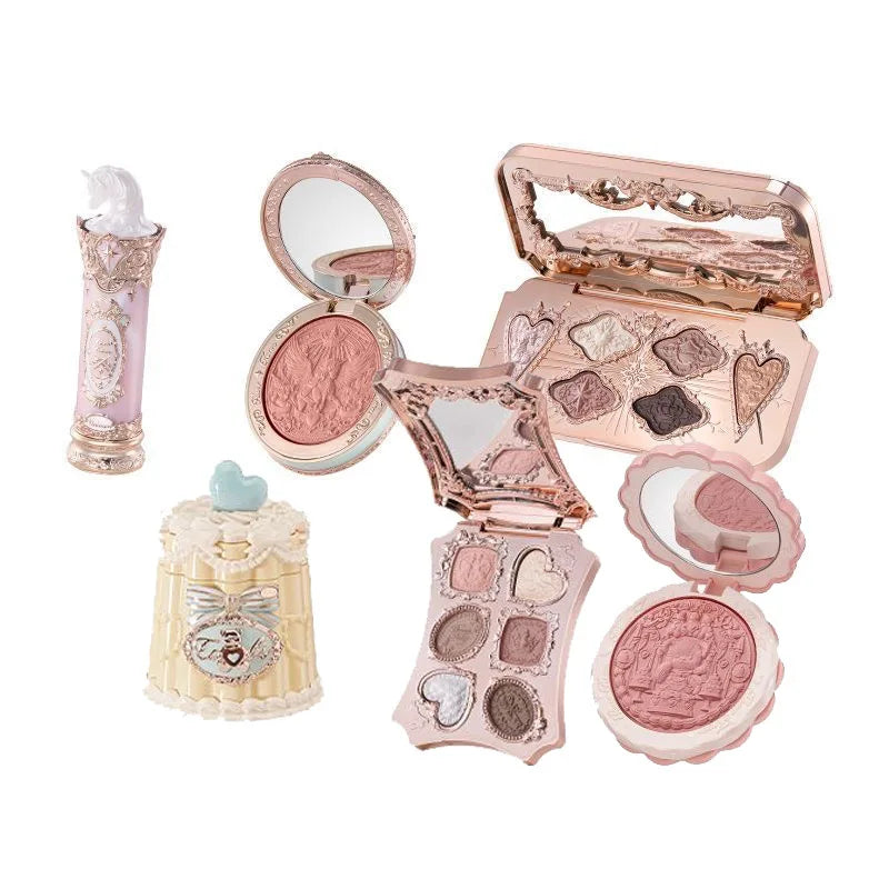 Flowerknows Complete Makeup Gift Set Long-Lasting Lip Glaze,Blush & Shimmer Eyeshadow Palette,All-in-One Beauty Kit Gift Box