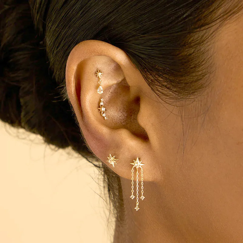 925 Sterling Silver Needle Long Chain Stud Earrings For Women Exquisite Zircon Geometric Tassel Pendant Earrings Luxury Jewelry