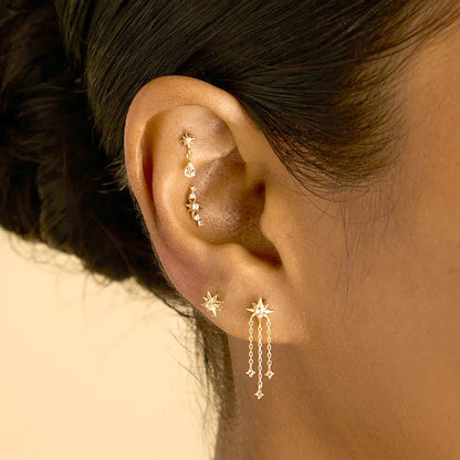 925 Sterling Silver Needle Long Chain Stud Earrings For Women Exquisite Zircon Geometric Tassel Pendant Earrings Luxury Jewelry