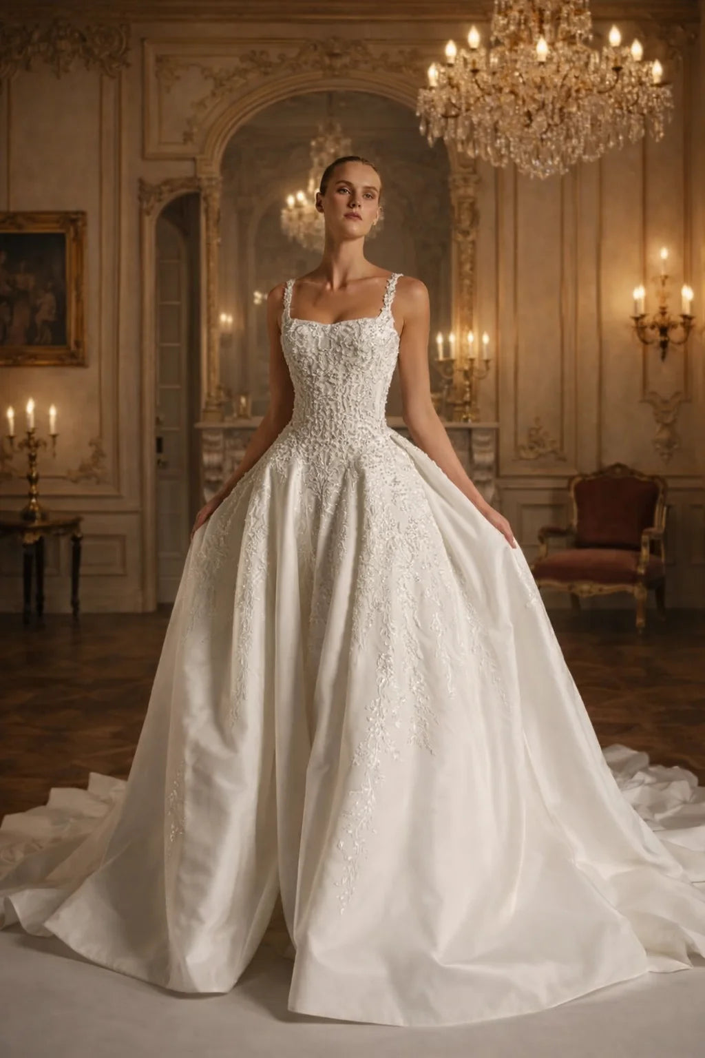 Customized 2026 Square Neck Beaded Lace Wedding Dresses with Spaghetti Strap For Women Bride Dresses vestidos de novia