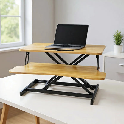 32" Modern Height Adjustable Desk Converter, Sit Stand Dual Monitor & Laptop Workstation with Wide Keyboard Tray, Eco-Friendly
