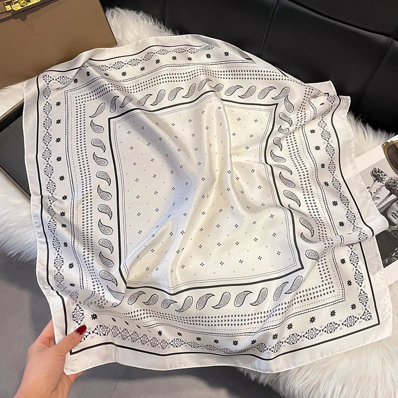 2025 Korean Satin Silk Scarf 70cm Square Women Fashion Shawl Wrap Neckerchief New Elegant
