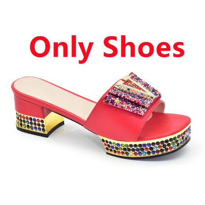 New Shoe and Bag for Nigeria Party Wedding Peep Toe Italian Women Shoes Matching Bag Decorate with Rhinestone for Wedding Dress