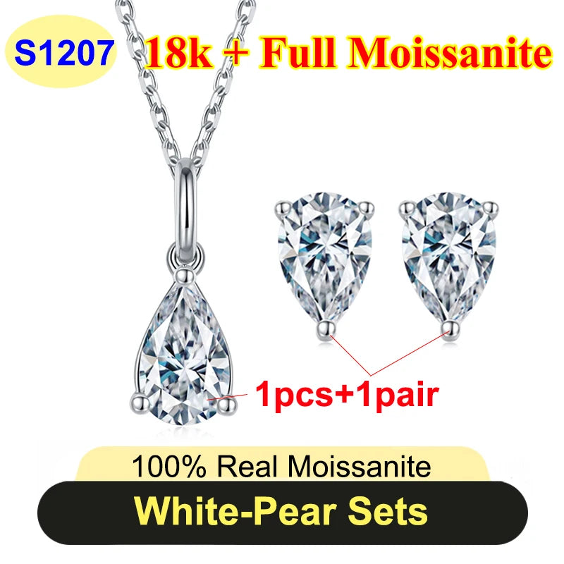 Full Shape 1-3ct Moissanite Women's Moissanite Jewelry Sets 925 Silver Plated 18k Gold D Color Necklace Earrings For Women Gift