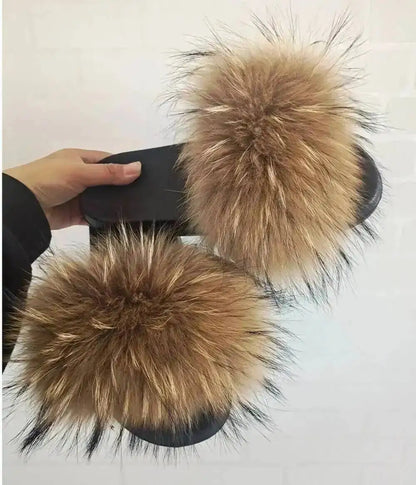 Women's Fluffy  Slides Fashion Plush fluffy Flat Sandals Casual Indoor Outdoor Beach Casual Slippers