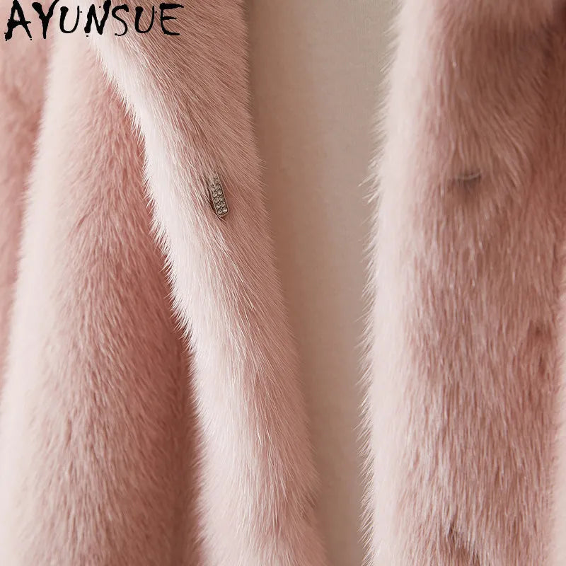 AYUSNUE Luxury Natural Fur Coat Women Clothes Whole Female Mink Fur Coat Warm New in Coats Hoodie Winter Jacket Шуба Женская