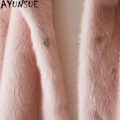 AYUSNUE Luxury Natural Fur Coat Women Clothes Whole Female Mink Fur Coat Warm New in Coats Hoodie Winter Jacket Шуба Женская