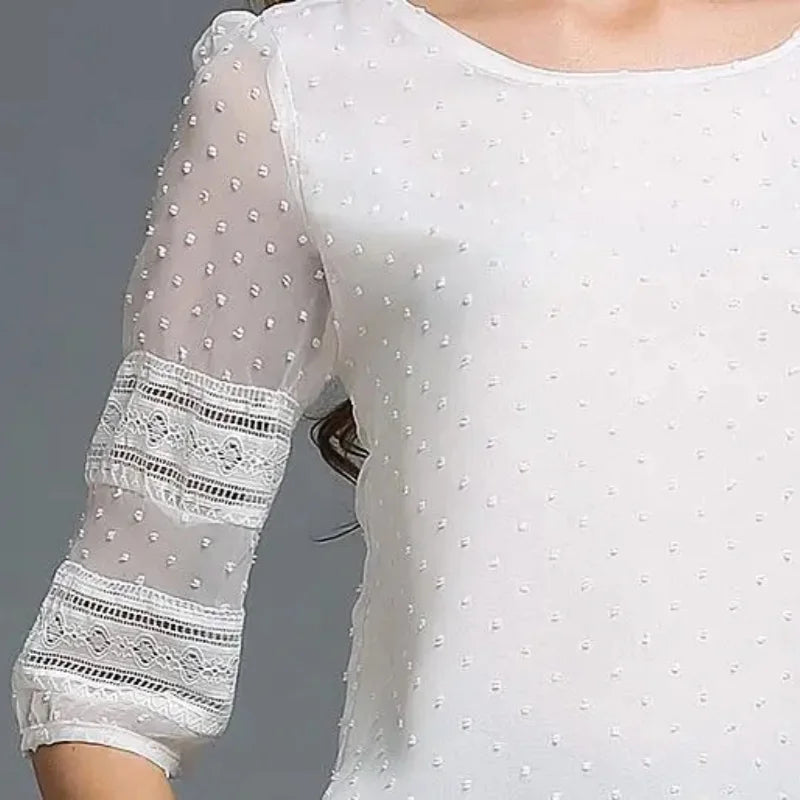 Womens Tops Fashion  Blouse Half Sleeve Chiffon Shirts Lace Stitching