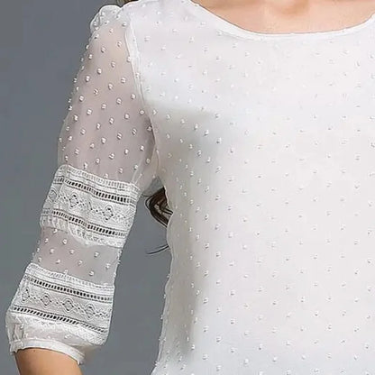 Womens Tops Fashion  Blouse Half Sleeve Chiffon Shirts Lace Stitching