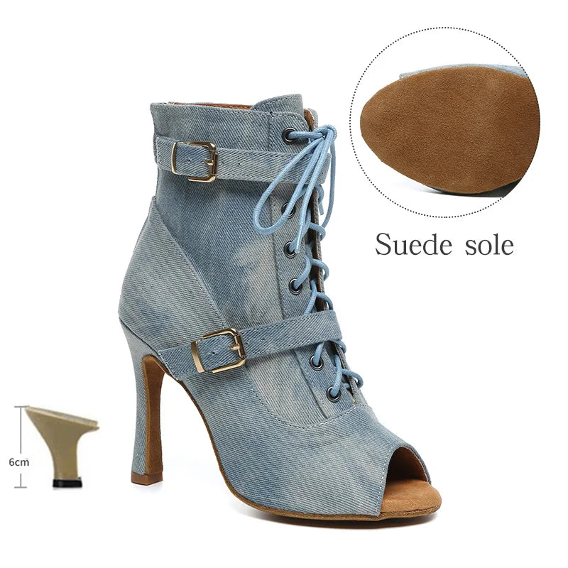 SWDZM New Ladies Dance Shoes Ballroom Dance Boots Denim Jazz Dance Shoes Girls Sexy Pole Dance Ballroom Dance Cowboy Boots
