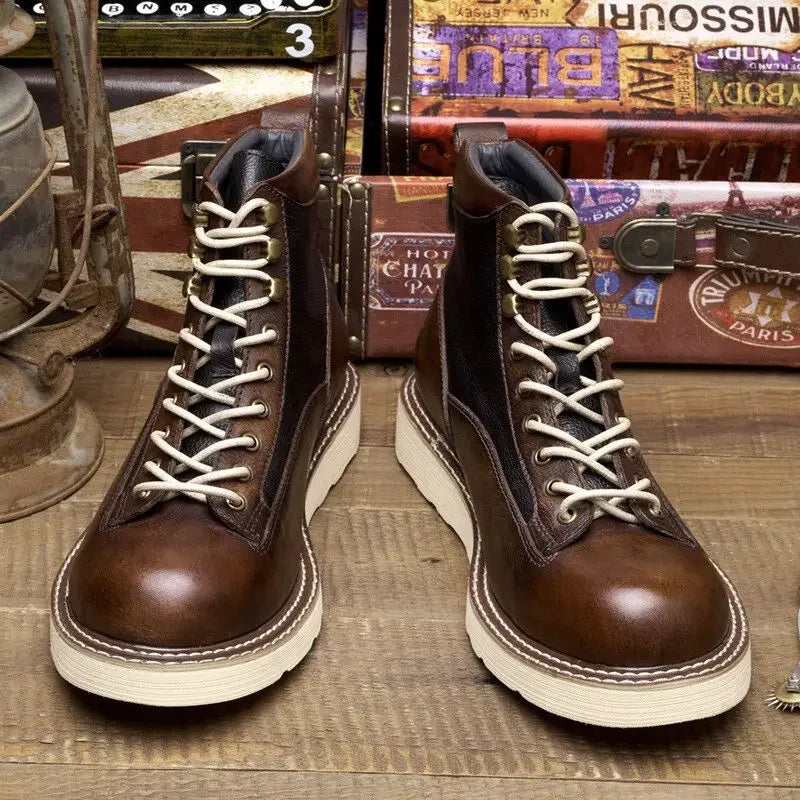 High Quality Handmade Autumn Winter Shoes Vintage Cow Leather Designer Lace-up Round Toe Mens Ankle Boots Desert Motorcycle Boot