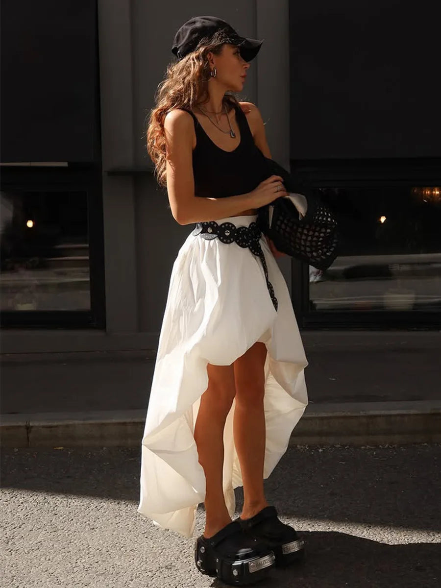 Bornladies Cotton Women's 2026 Spring Summer New Midi Skirt Street Fashion Irregular Ruched Bud Design Half Skirt