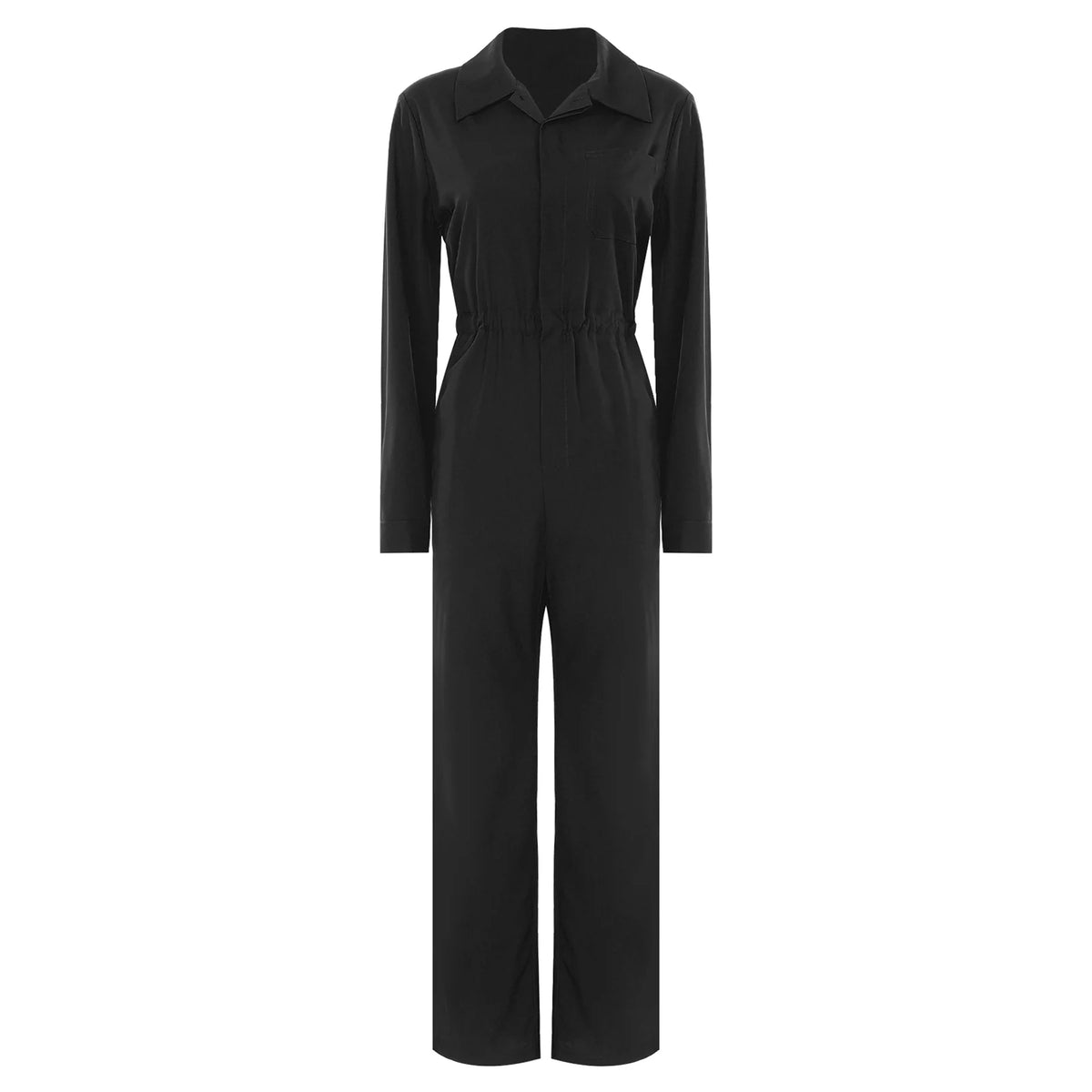 Womens Fashion Work Coverall Rompers Casual Solid Color Turn-Down Collar Long Sleeve Button Jumpsuit Travel Holiday Cargo Pants