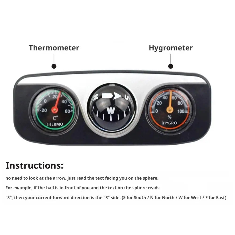 3 In 1 Car Compass Thermometer Hygrometer Dash Mount Navigation Ball Direction Pointer For Vehicle Auto Boat Accessories