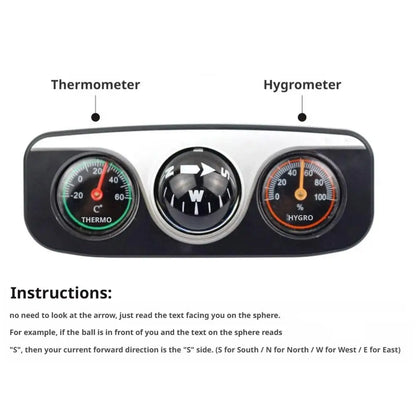 3 In 1 Car Compass Thermometer Hygrometer Dash Mount Navigation Ball Direction Pointer For Vehicle Auto Boat Accessories