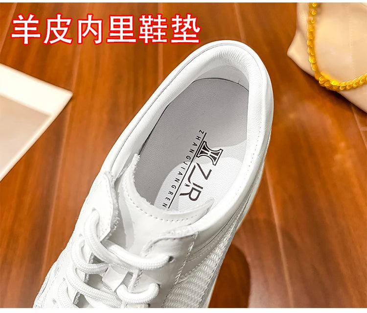 10-14cm Chunky Sneakers Women Platform Shoes Elevator Shoe White Mesh Breathable Sneakers Real Leather Increasing Shoes