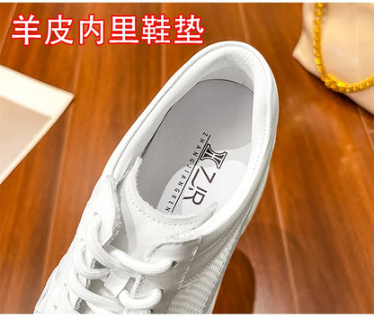 10-14cm Chunky Sneakers Women Platform Shoes Elevator Shoe White Mesh Breathable Sneakers Real Leather Increasing Shoes