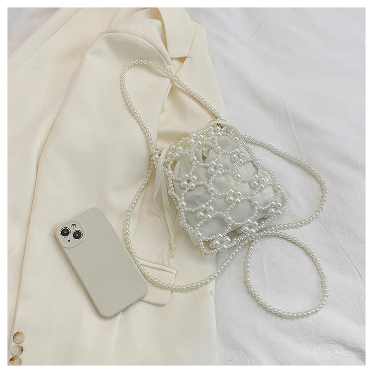 White Beading Bucket Shoulder and Crossbody Bags Exquisite Sense of Luxury Fresh Party Handbags for Women 2024 Fashion on Sale