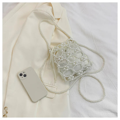 White Beading Bucket Shoulder and Crossbody Bags Exquisite Sense of Luxury Fresh Party Handbags for Women 2024 Fashion on Sale