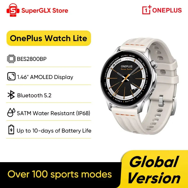 OnePlus Watch Lite Global Version Smart Watch 1.46'' AMOLED Display Up to 10 days of Battery Life IP68 BT 5.2 100+ Sport Modes