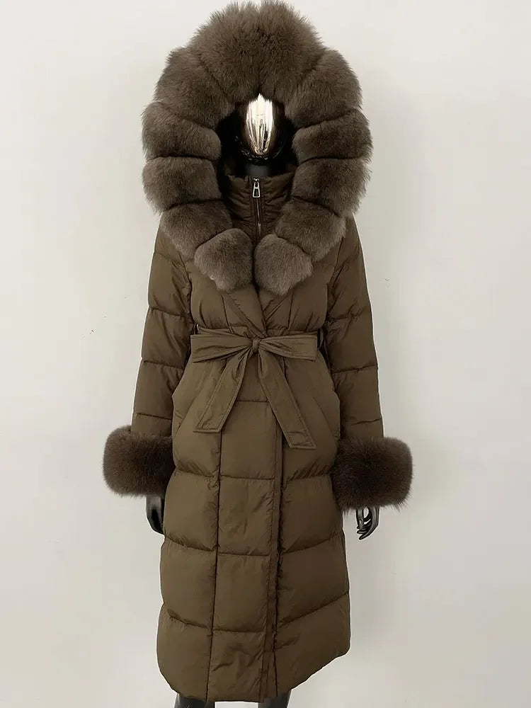 OFTBUY 2024 Long Winter Jacket Women Natural Real Raccoon Fox Fur Collar Hooded White Duck Down Coat Thick Warm Casual Outerwear