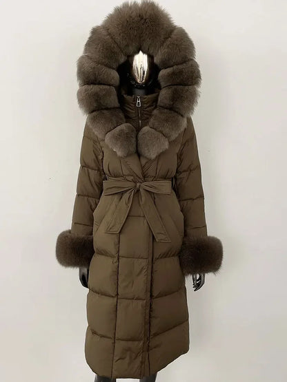 OFTBUY 2024 Long Winter Jacket Women Natural Real Raccoon Fox Fur Collar Hooded White Duck Down Coat Thick Warm Casual Outerwear