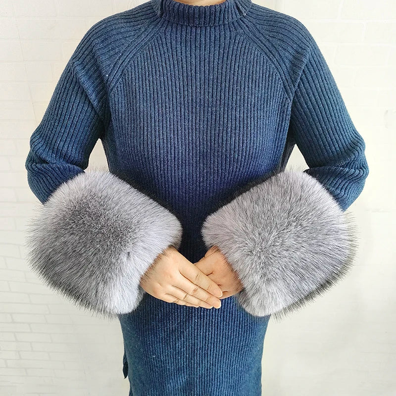 Large Women Faux Fox Fur Scarf Winter Jackets Warm Fluffy Shawl Fashion Artificial Fur Collar And Cuff Set Fluffy Scarves Female