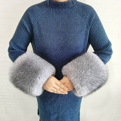 Large Women Faux Fox Fur Scarf Winter Jackets Warm Fluffy Shawl Fashion Artificial Fur Collar And Cuff Set Fluffy Scarves Female