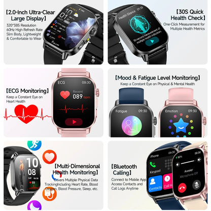 2026 New Professional-Grade Health Smart Watch Men ECG BP HR Uric Acid Lipid BMI Body Analysis Bluetooth Call Smartwatch Women