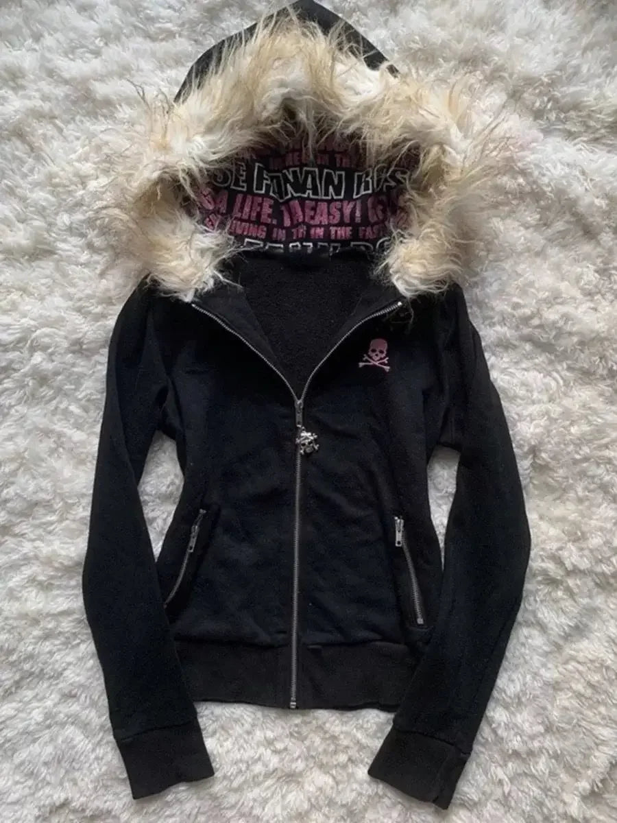 High street retro women hooded winter new item Harajuku multifunctional long sleeved wool warm zipper Gothic Y2K long sleeved