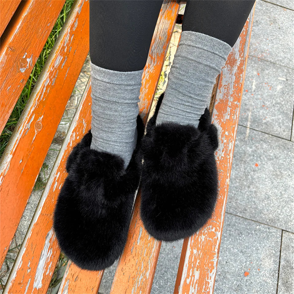 New Clogs Slippers Faux Mink Fur Slippers Women Shoes Woman 2025 Trend Plush Slipper Winter Warm Luxury Designer Shoes for Women
