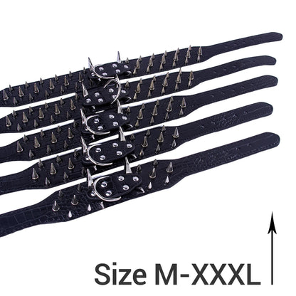 Width 2 Inch Anti-bite Spiked Dog Collars Adjustable PU Leather Necklace Heavy Duty Sharp Rivets Pet Collar Outdoor Dog Walking