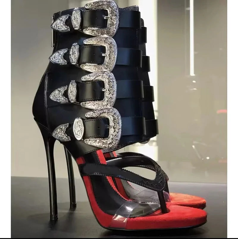 High heel sexy buckle belt women flip flops zipper modern sandal
