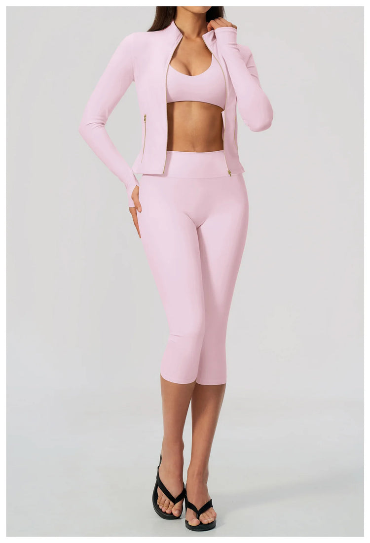 Yoga Set 3PCS Women's Tracksuit Workout Outfit Zipper Fitness Long Sleeved Sports Set Gym Clothes Female Sports Bra Yoga Outfits