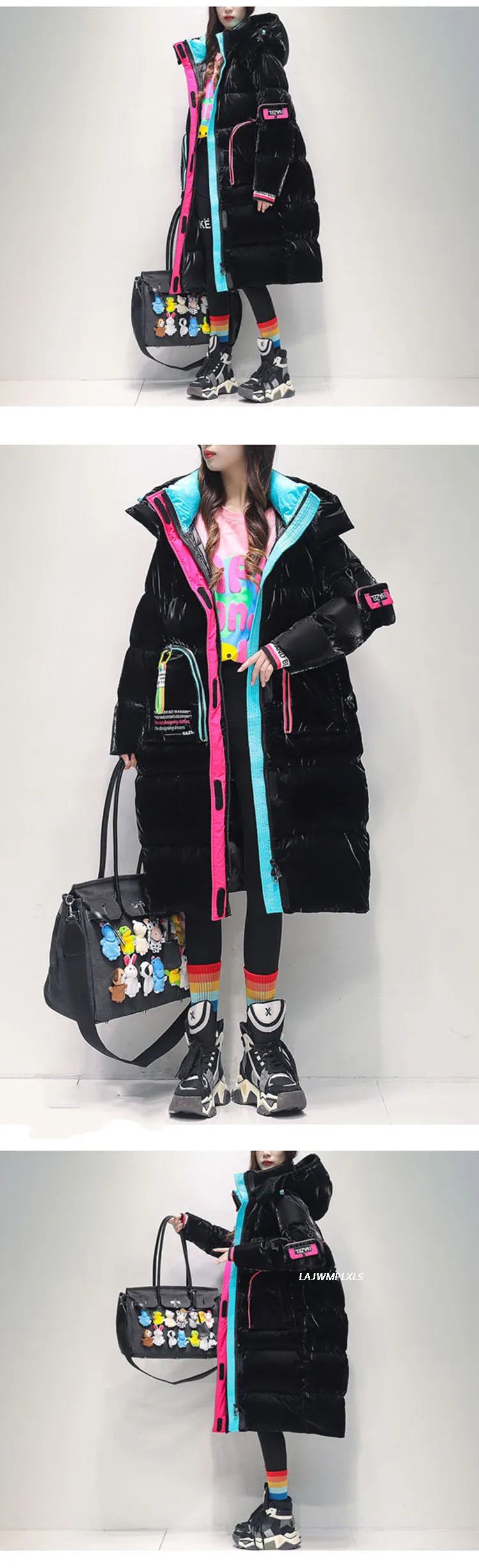 2025 Winter Glossy Waterproof X-long 90% White Duck Down Coat Women Thick Loose Outerwear Warm Down Jacket Hooded Parkas Coats