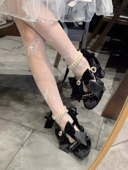 Sweet Lolita Women High Heels Luxury Designer Court Style Velour Bowknot Princess Dress Shoes Elegant