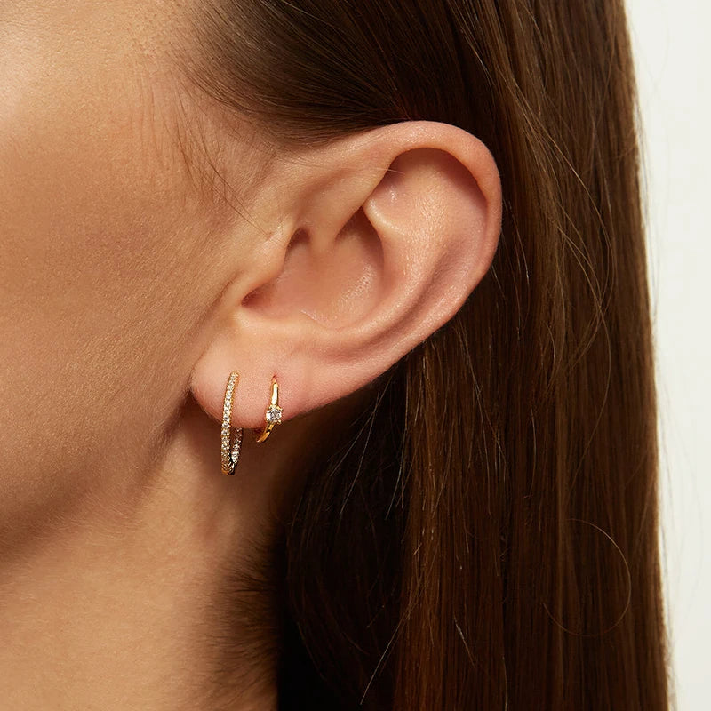 White Color Zircon Hoop Earrings 925 Sterling Silver Needle Cross/Star/Flower/Water Drop Pendant Gold Earrings Luxury Jewelry