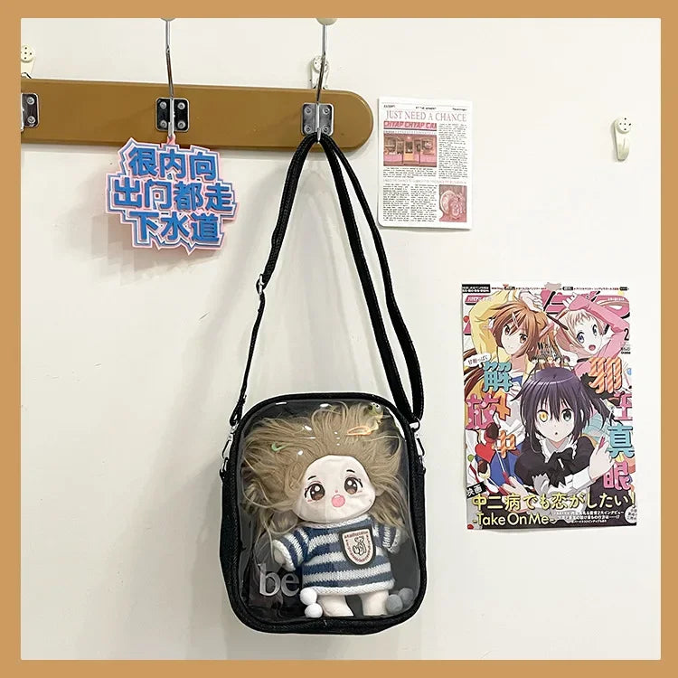 New Denim Ulzzang Ita Bags Female Transparent Badge Doll Show Crossbody Shoulder Bag Individuality Designer 2 Sides Bolso Mujer