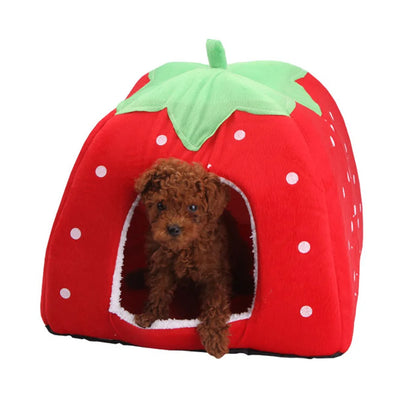Cute Strawberry Pet Dog Cat House Foldable Warm Soft Winter Dog Bed Sofa Cave Puppy Dog House Kennel Nest For Small Dogs Cats