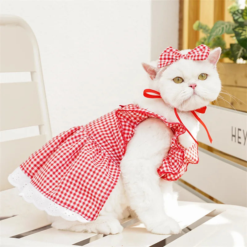 Summer Floral Dog Dress Luxury Pet Vest Puppy Skirt Girls Dog Clothes Chihuahua Clothing Bichon Dog Clothing with Bow Headwear
