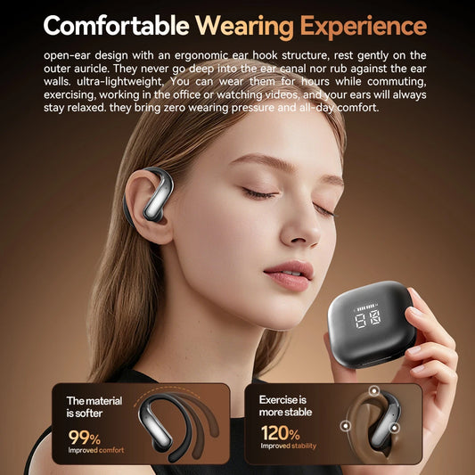 Tecsire Bluetooth Earphones Wireless Earbuds Open Ear Hook Headset HiFi Stereo Comfortable Waterproof For Sports Daily Use