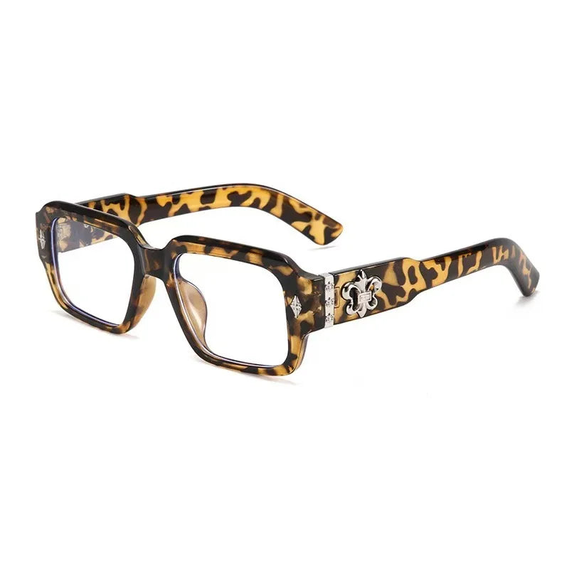 Retro Gothic Square Optical Glasses With Metal Fleur-de-lis Ornament Unisex Fashion Eyeglasses Anti Blue Light Computer Eyewear