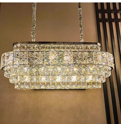 Luxury Glittering Crystal Long Pendant Lights Modern Lustres LED Oval Hanging Lamps for Ceiling Home Decor for Dining Room