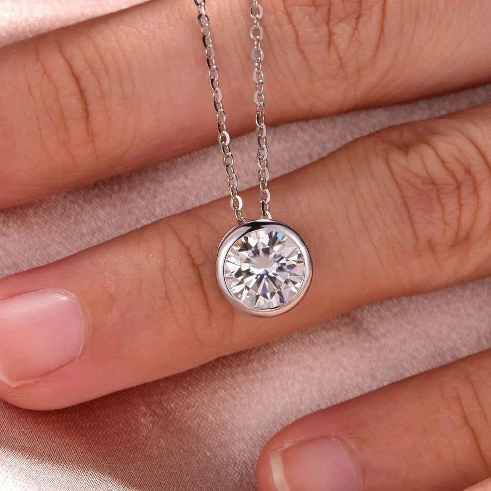 S925 Sterling Silver Bezel-Set Moissanite Necklace Full Coverage Bubble Lockbone Chain Light Luxury Classic Exquisite Everyday
